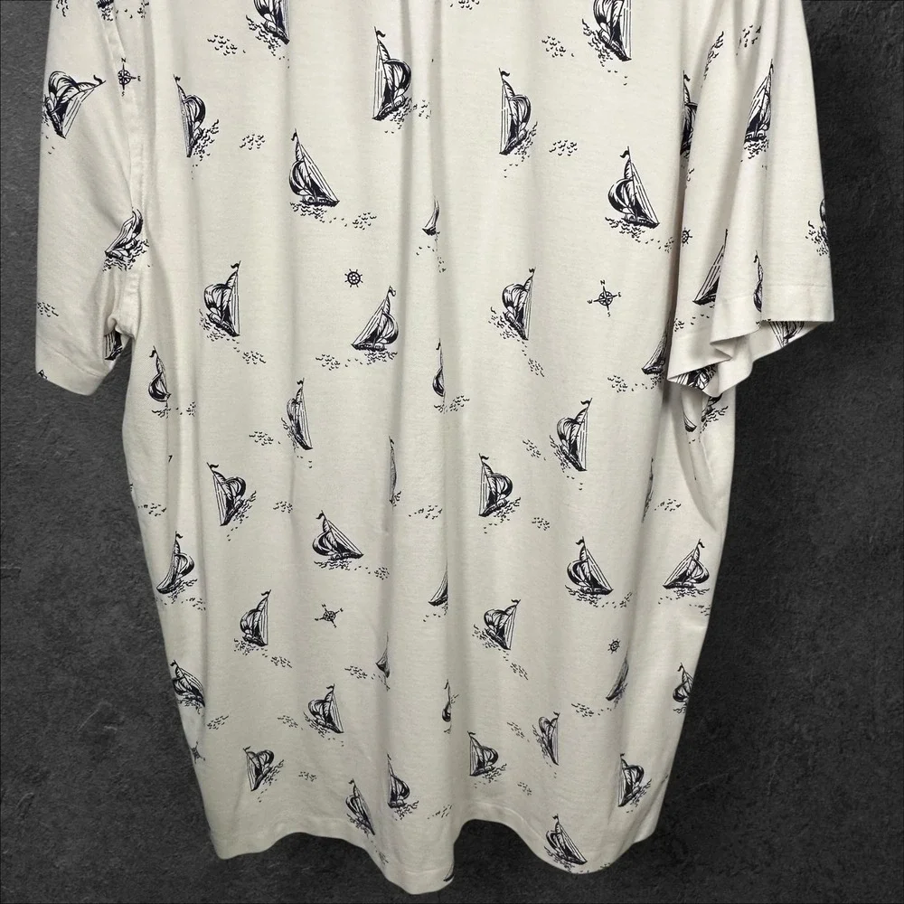 Ralph Lauren Polo Shirt Mens XXLT Oxford All Over Print Sailboat Print Nautical‎
